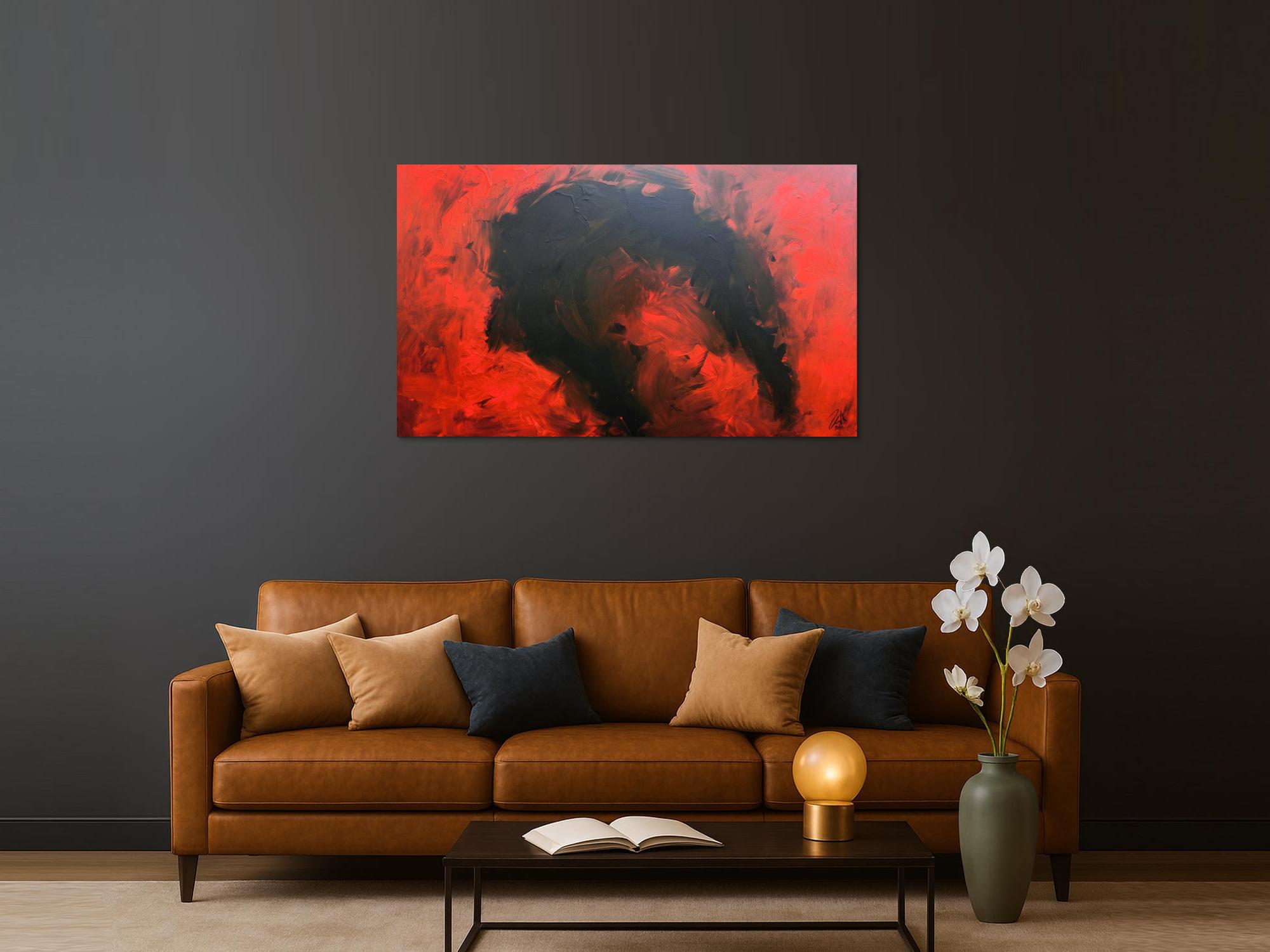 Sehr modernes abstraktes Gemälde minimalistisch rot schwarz