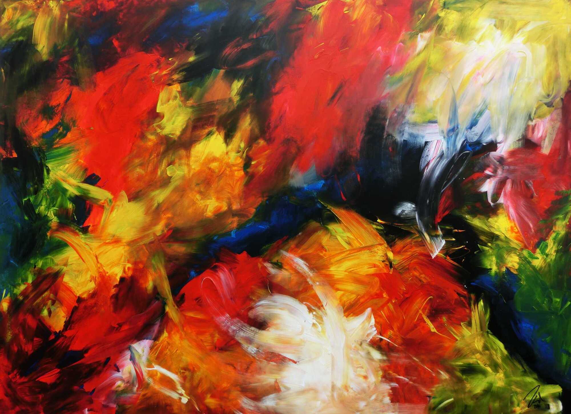 Sehr buntes und modernes abstraktes Acrylgemälde