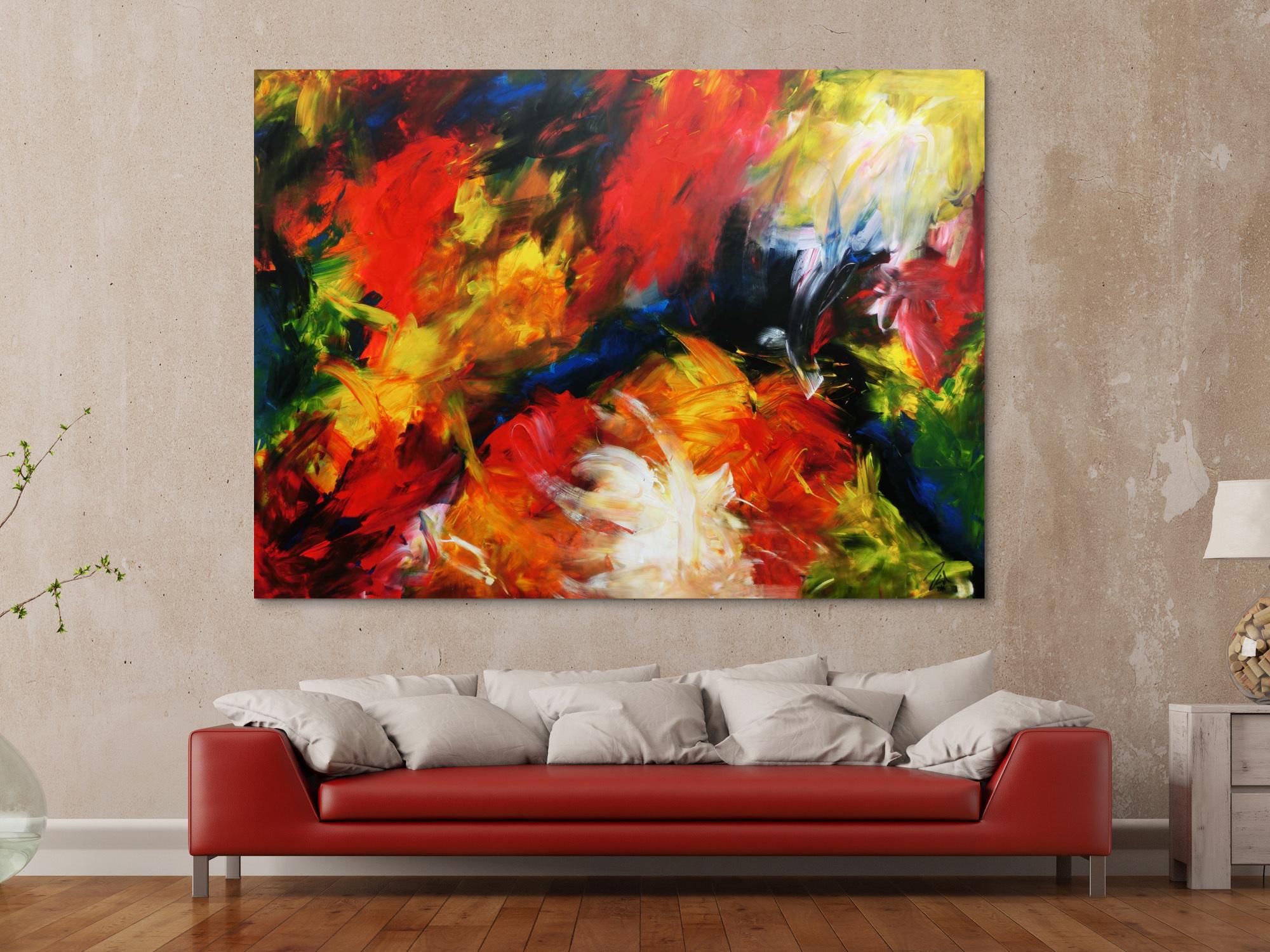 Sehr buntes und modernes abstraktes Acrylgemälde