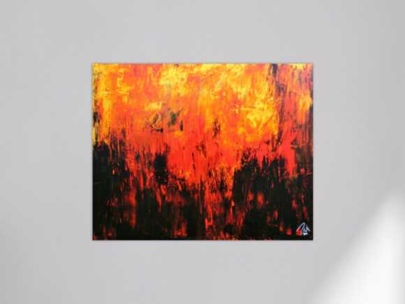 Sehr starkes abstrakes Acrylbild in schwarz orange rot und gelb
