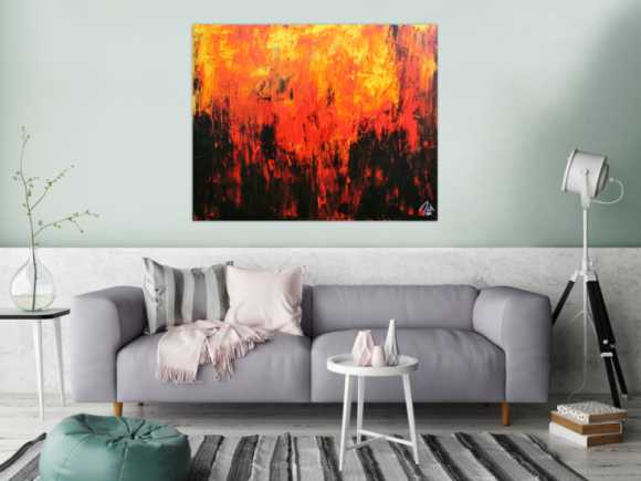 Sehr starkes abstrakes Acrylbild in schwarz orange rot und gelb