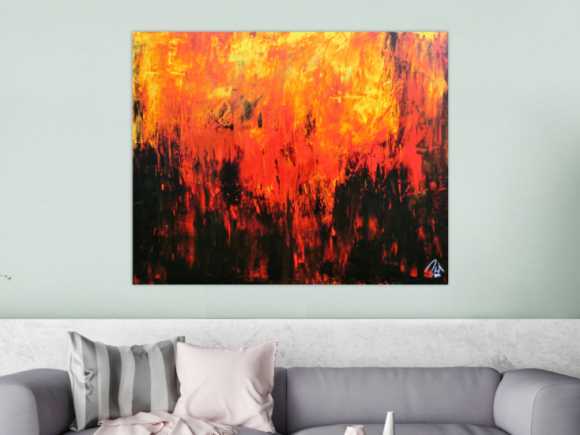 Sehr starkes abstrakes Acrylbild in schwarz orange rot und gelb