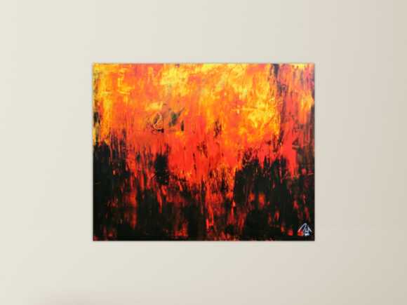 Sehr starkes abstrakes Acrylbild in schwarz orange rot und gelb