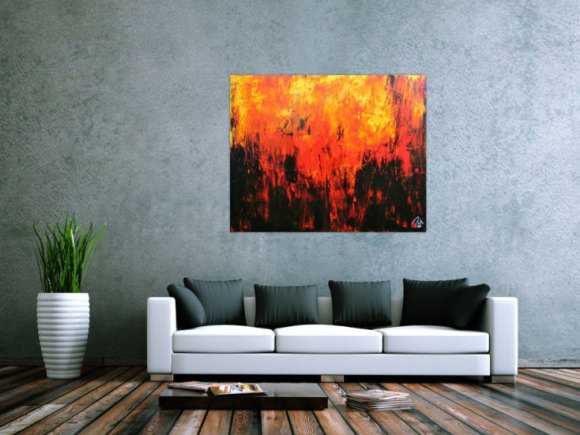 Sehr starkes abstrakes Acrylbild in schwarz orange rot und gelb