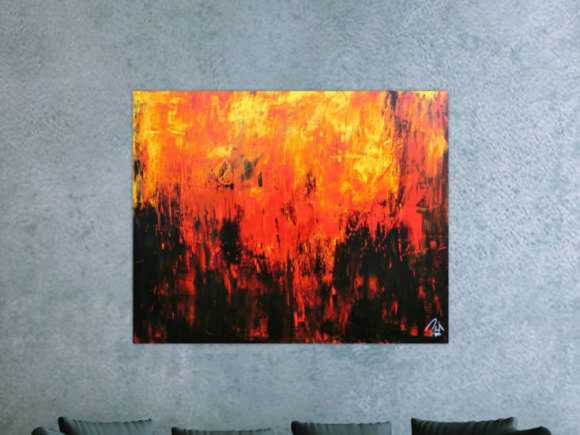 Sehr starkes abstrakes Acrylbild in schwarz orange rot und gelb