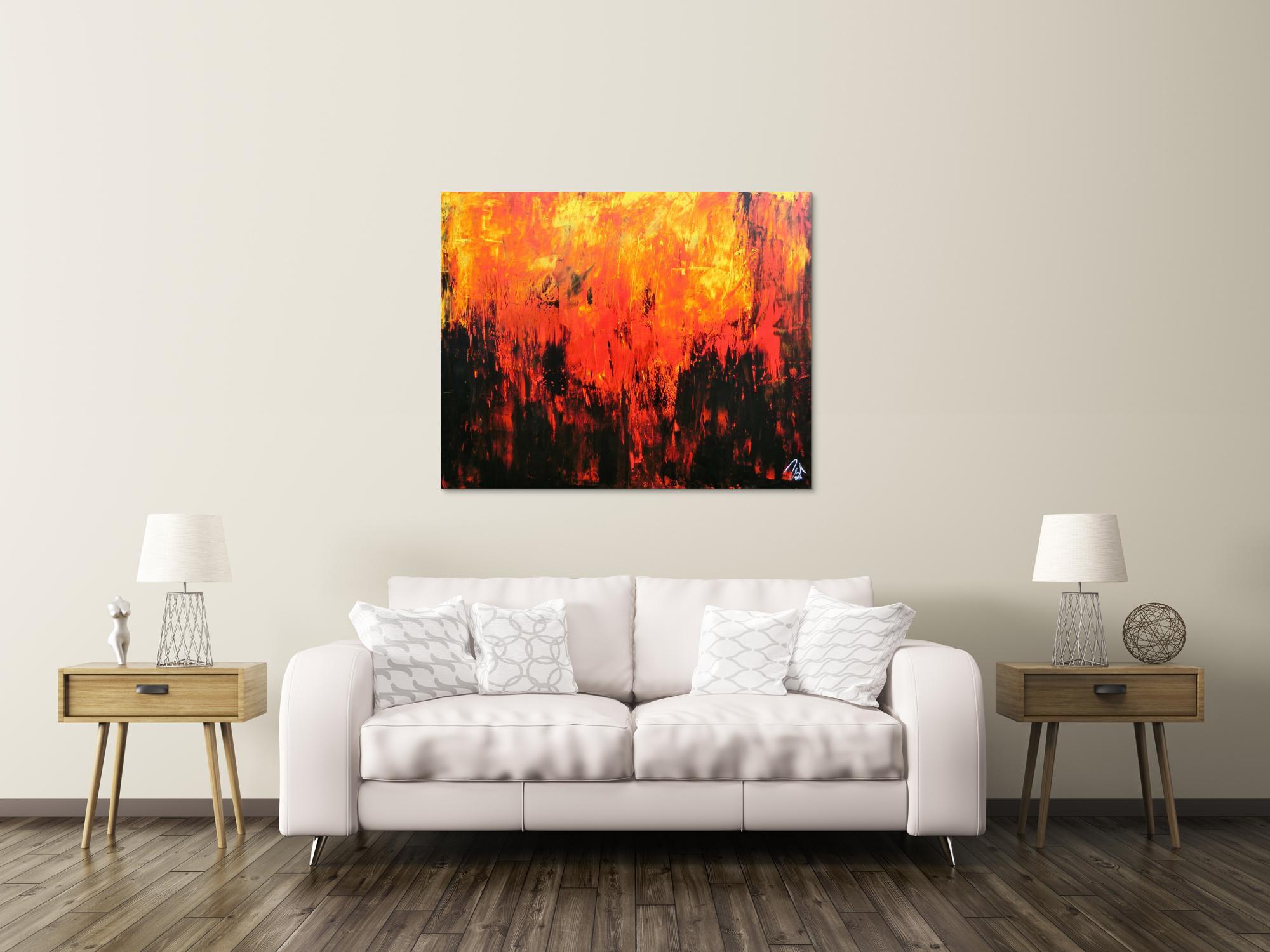 Sehr starkes abstrakes Acrylbild in schwarz orange rot und gelb