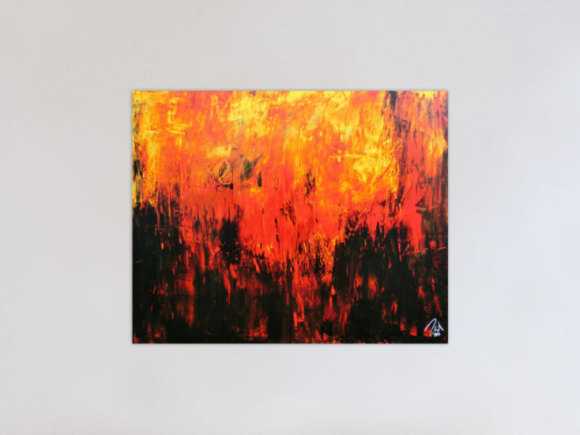 Sehr starkes abstrakes Acrylbild in schwarz orange rot und gelb