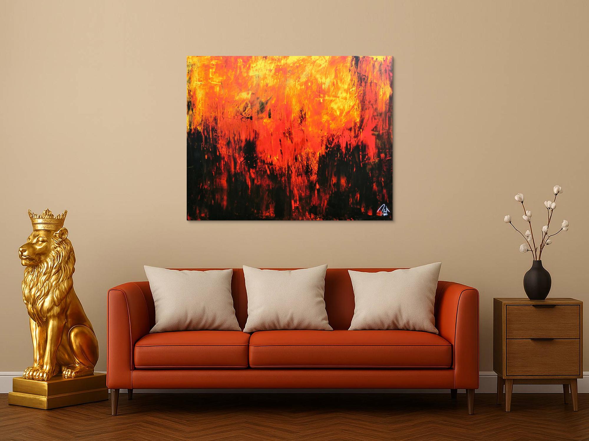 Sehr starkes abstrakes Acrylbild in schwarz orange rot und gelb