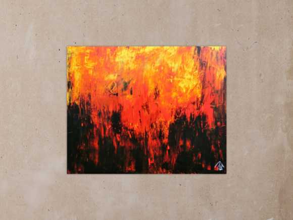 Sehr starkes abstrakes Acrylbild in schwarz orange rot und gelb