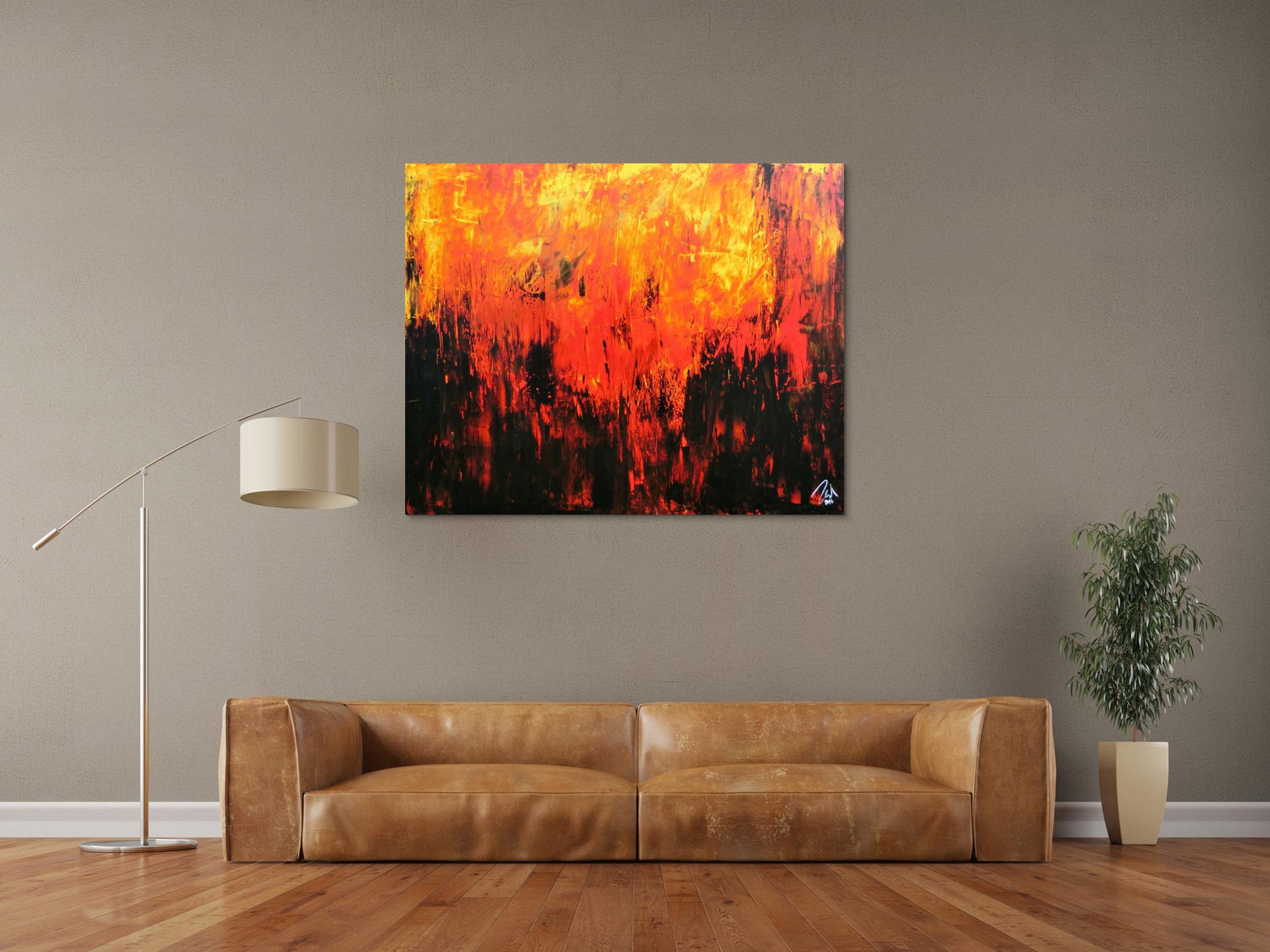 Sehr starkes abstrakes Acrylbild in schwarz orange rot und gelb