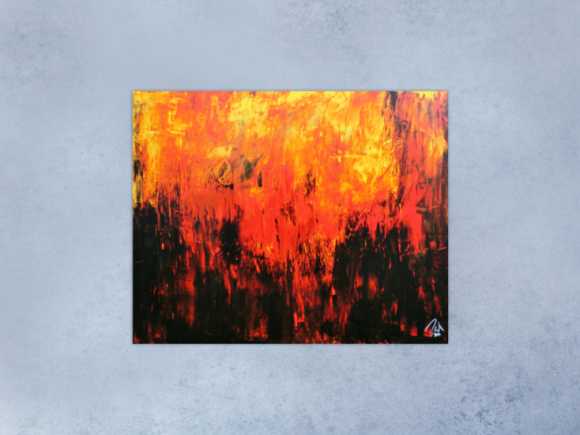 Sehr starkes abstrakes Acrylbild in schwarz orange rot und gelb