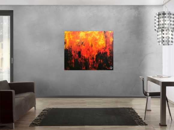 Sehr starkes abstrakes Acrylbild in schwarz orange rot und gelb