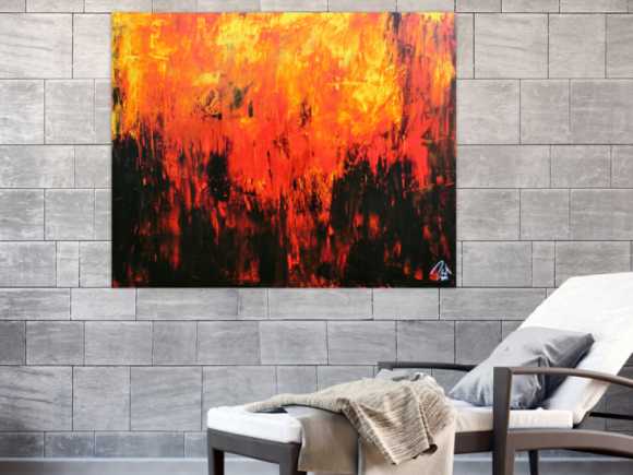 Sehr starkes abstrakes Acrylbild in schwarz orange rot und gelb