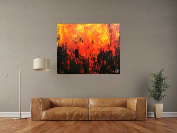 Sehr starkes abstrakes Acrylbild in schwarz orange rot und gelb