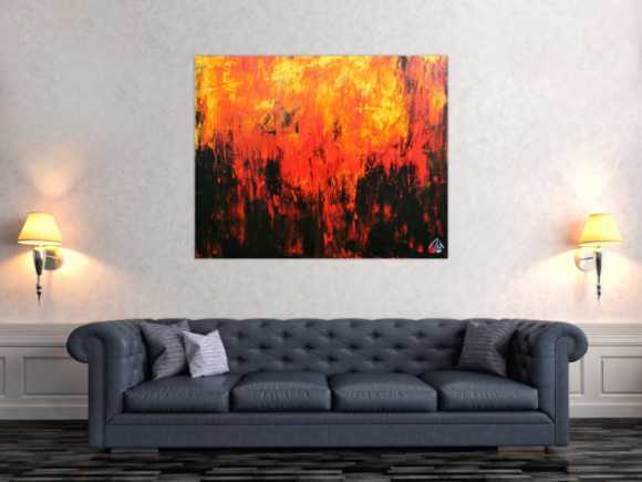 Sehr starkes abstrakes Acrylbild in schwarz orange rot und gelb