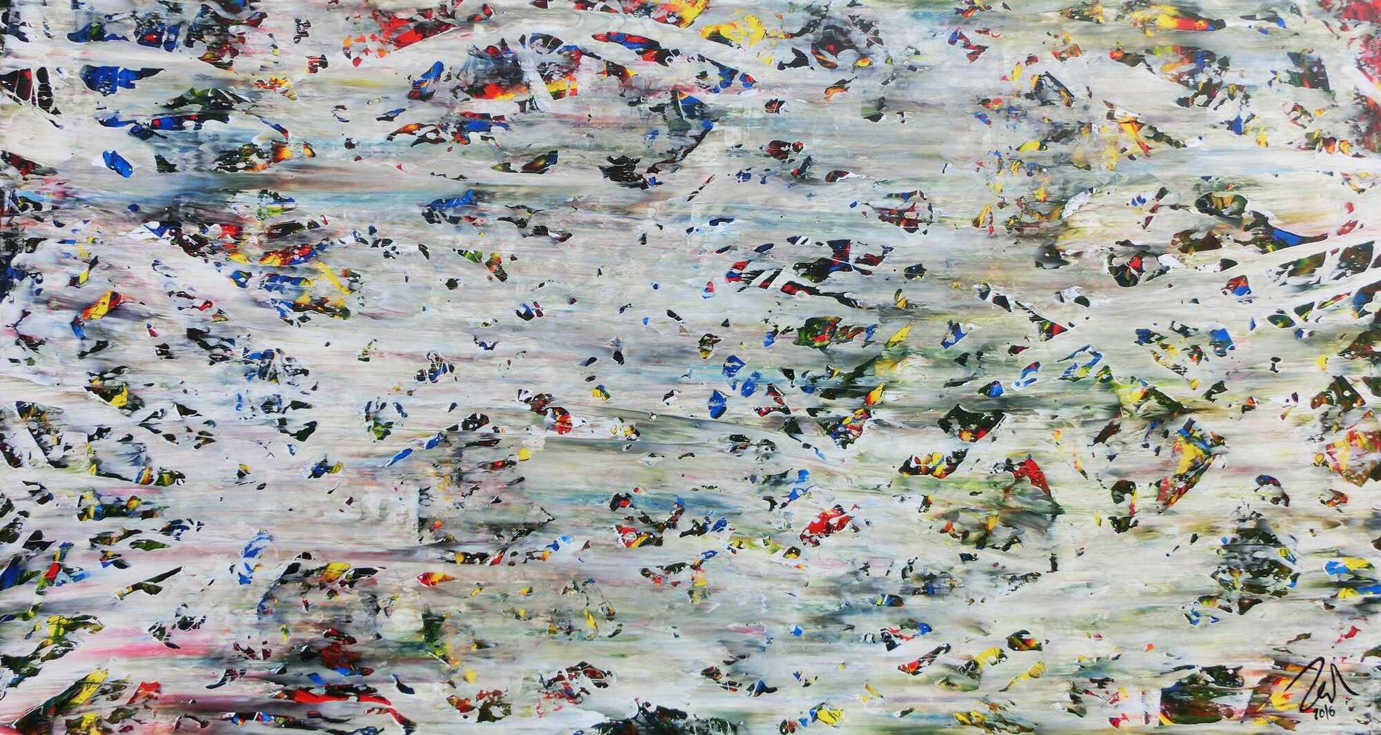 Helles abstraktes Acrylbild mit viel weiß und hellen Farben