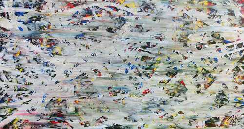 Helles abstraktes Acrylbild mit viel weiß und hellen Farben