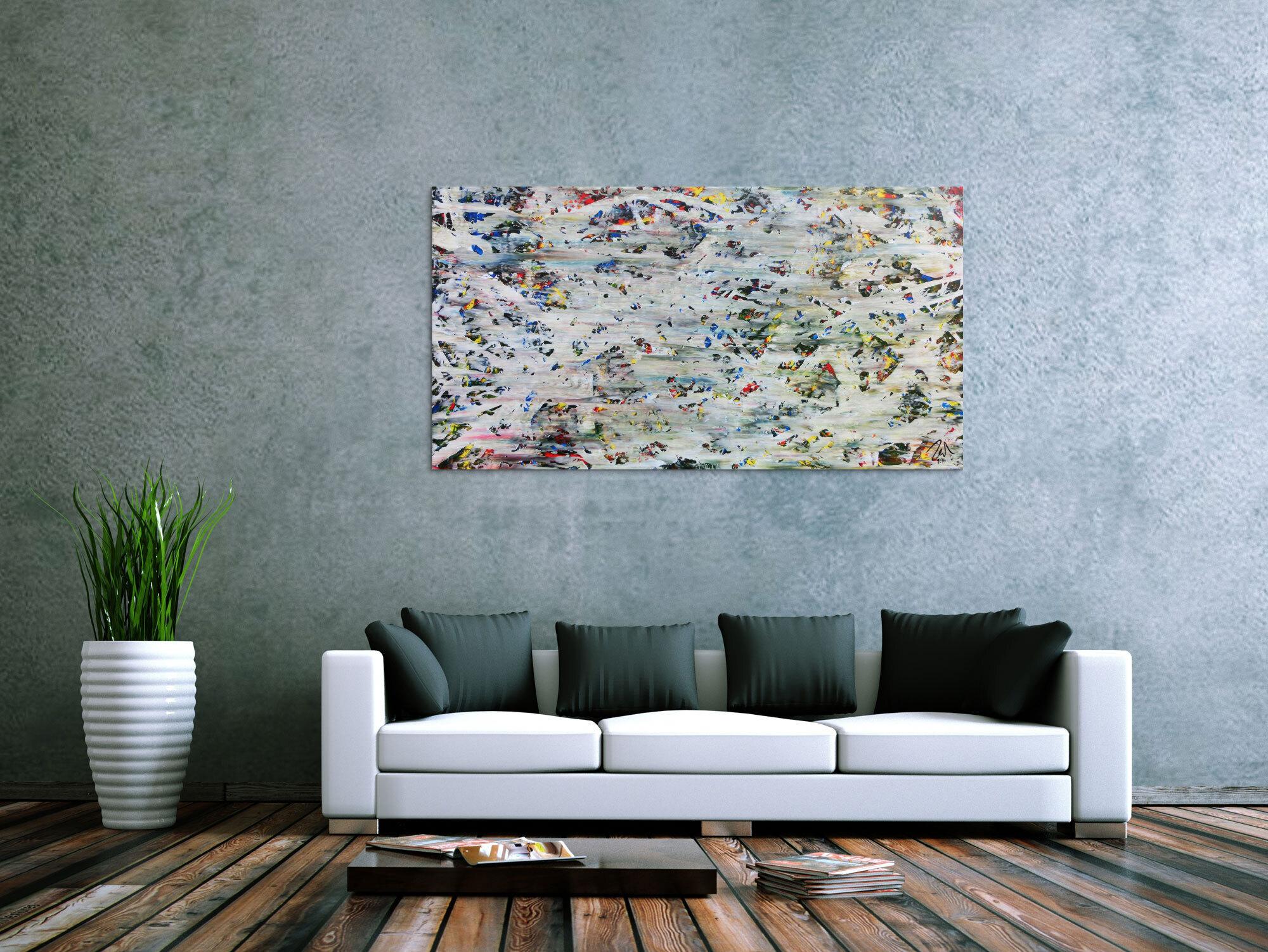 Helles abstraktes Acrylbild mit viel weiß und hellen Farben