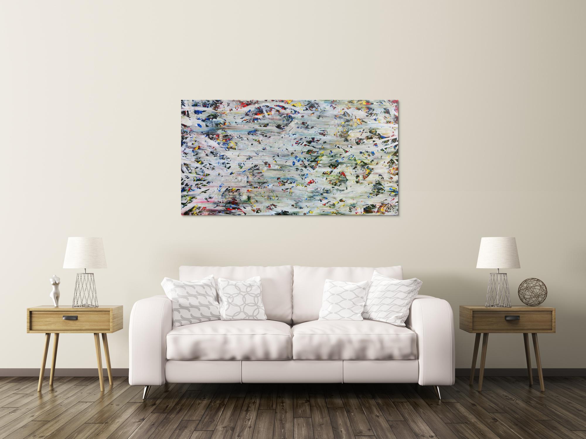 Helles abstraktes Acrylbild mit viel weiß und hellen Farben