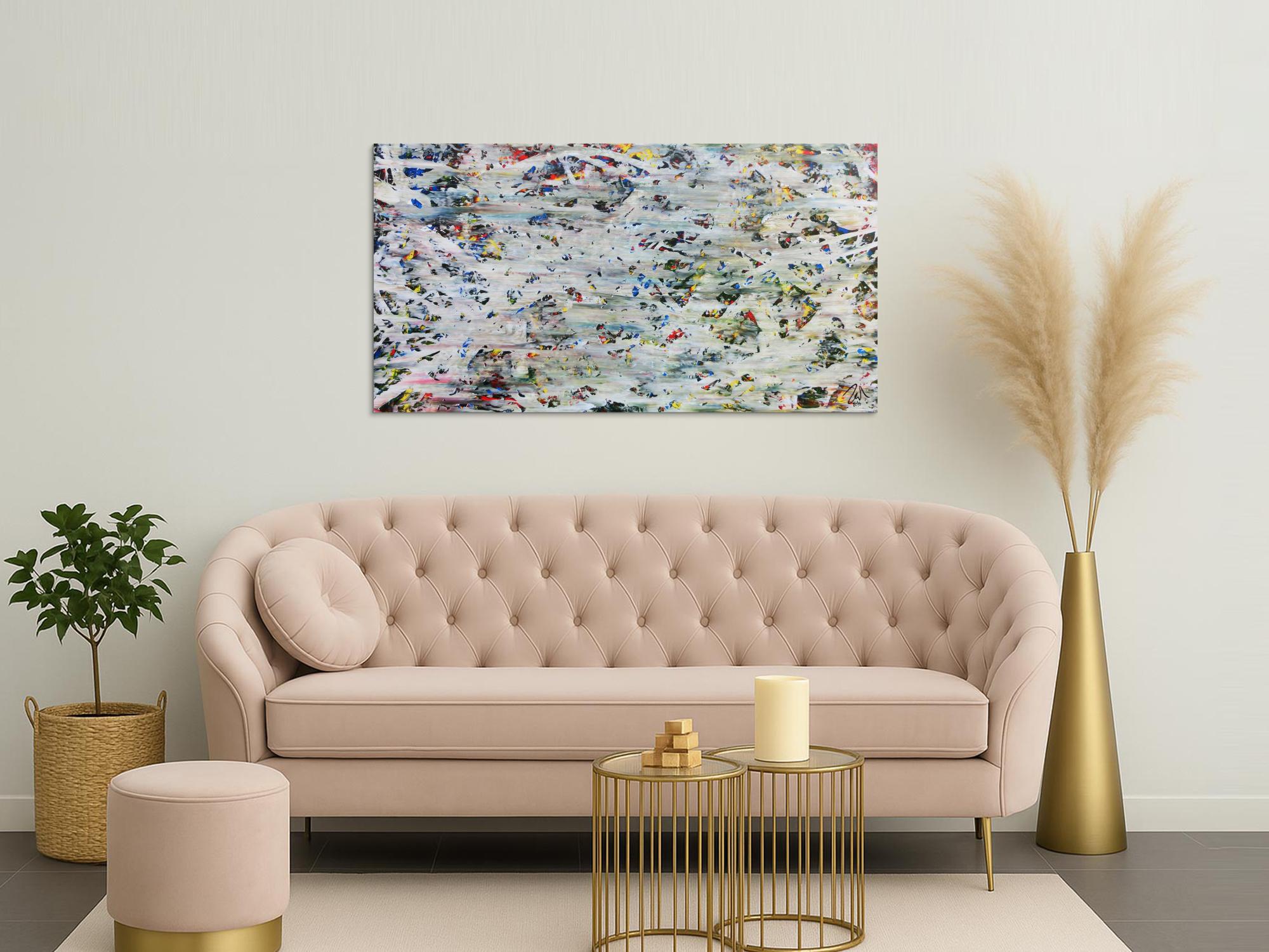 Helles abstraktes Acrylbild mit viel weiß und hellen Farben