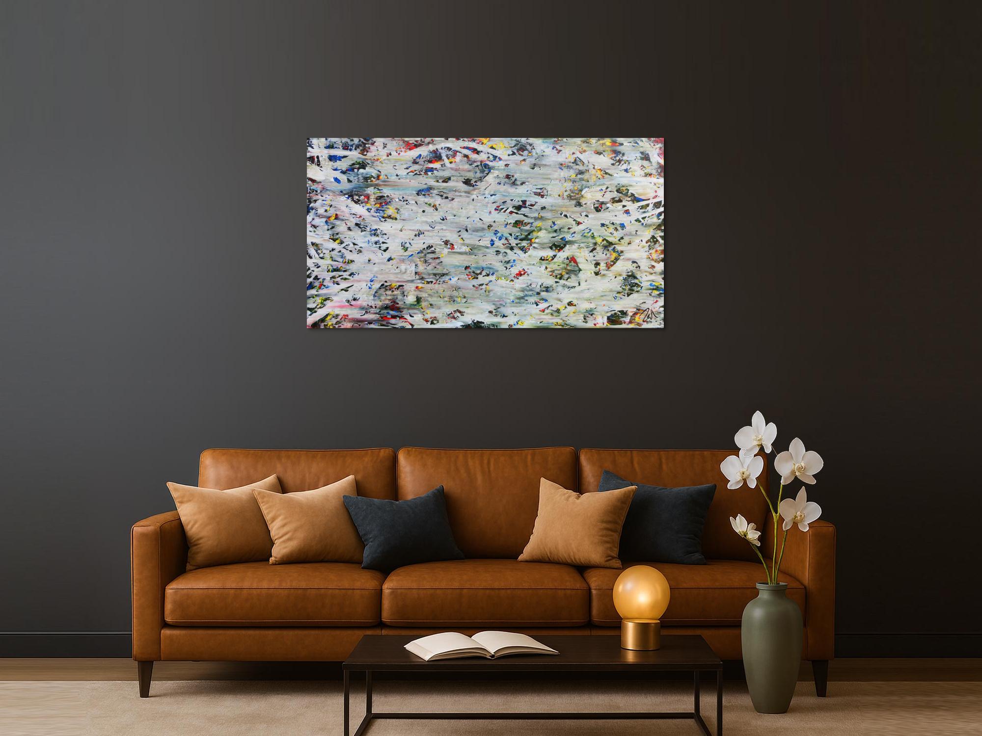 Helles abstraktes Acrylbild mit viel weiß und hellen Farben