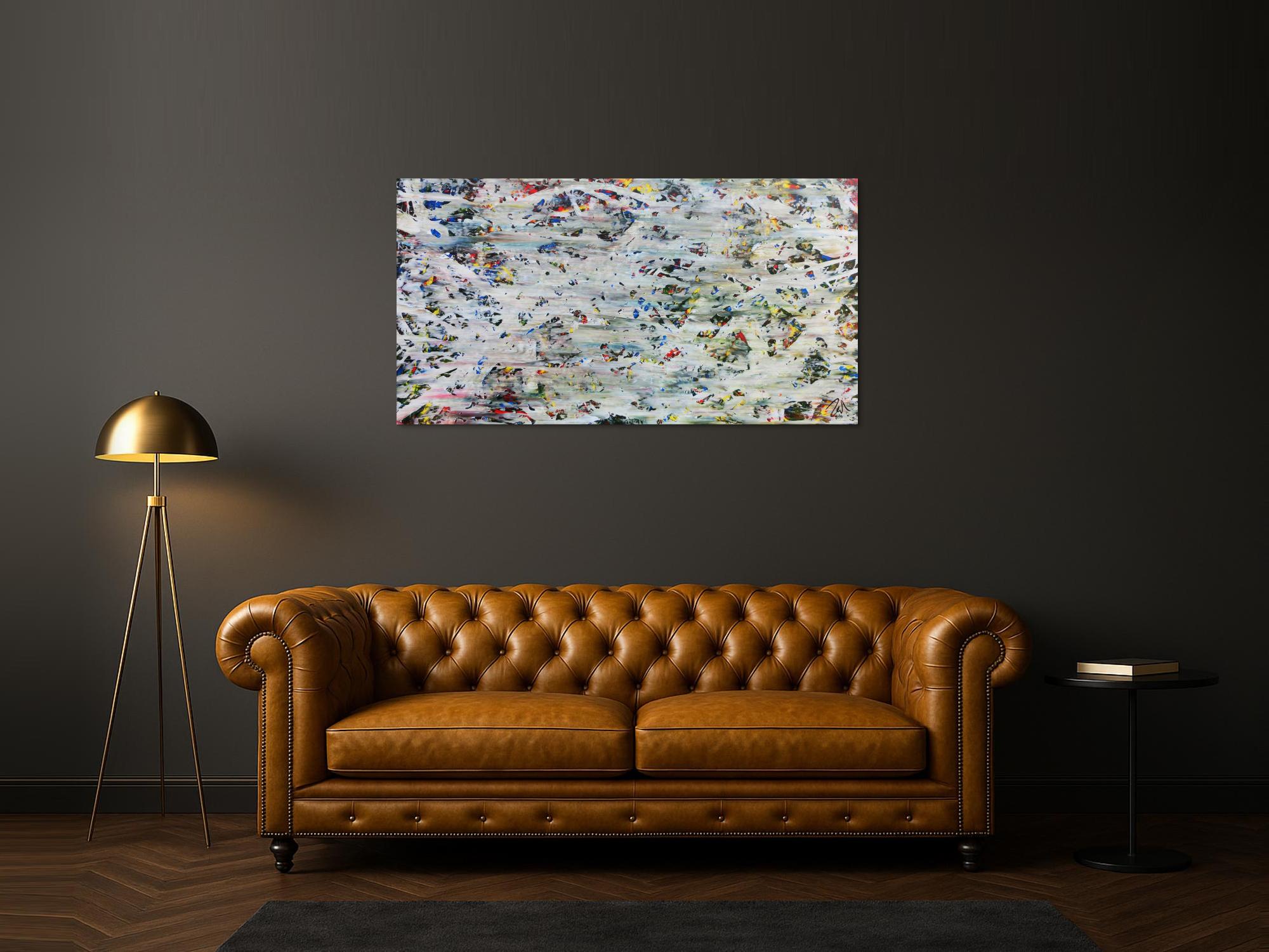 Helles abstraktes Acrylbild mit viel weiß und hellen Farben