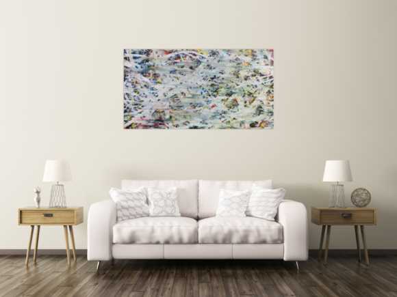 Helles abstraktes Acrylbild mit viel weiß und hellen Farben