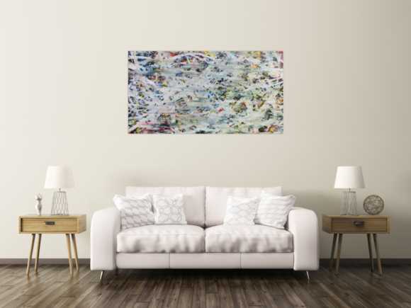 Helles abstraktes Acrylbild mit viel weiß und hellen Farben