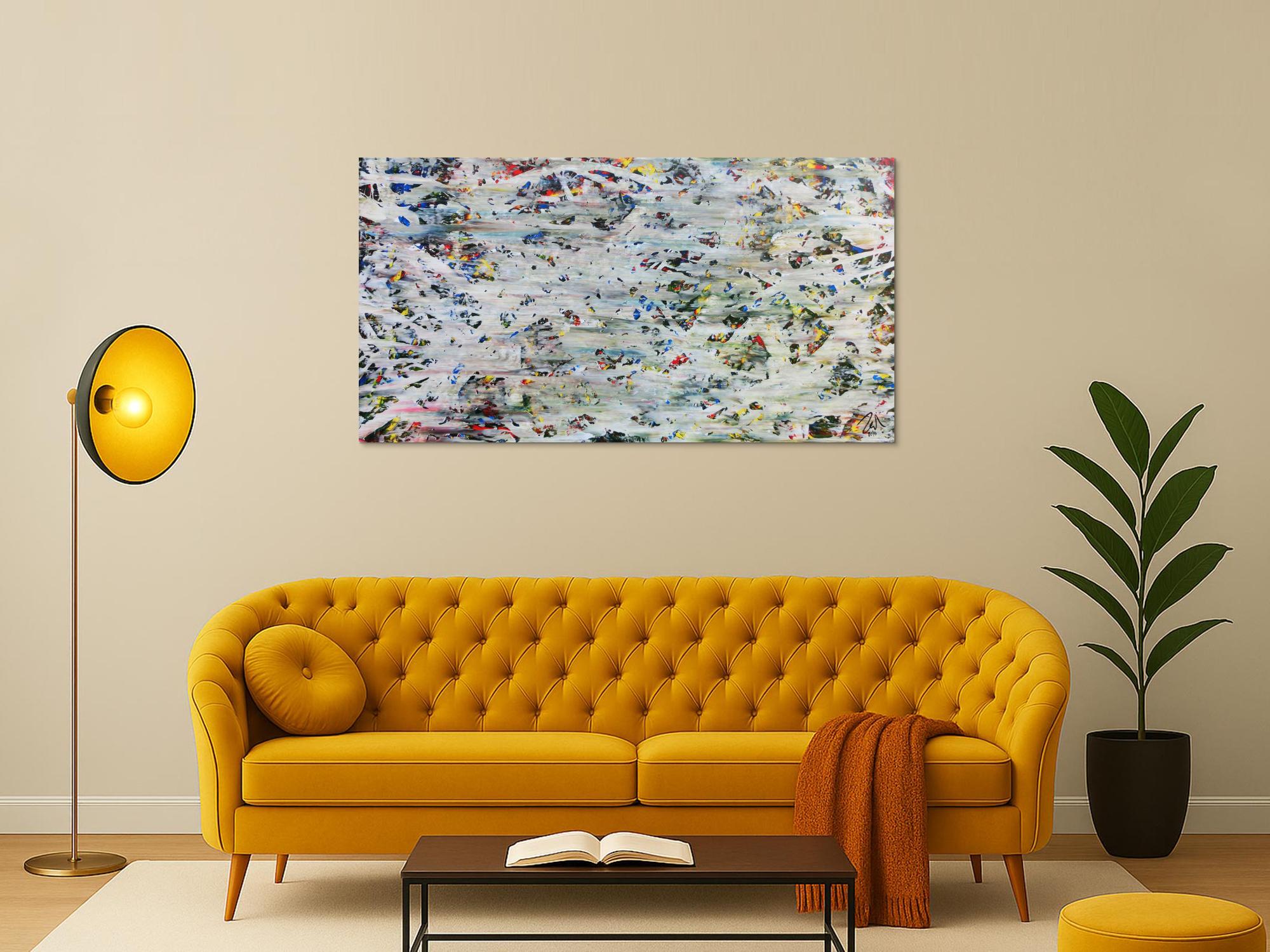 Helles abstraktes Acrylbild mit viel weiß und hellen Farben