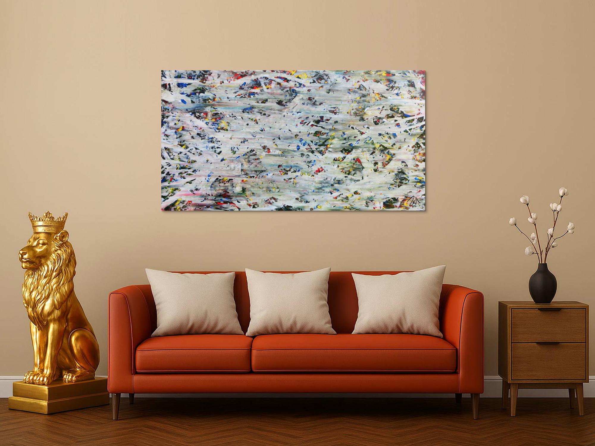 Helles abstraktes Acrylbild mit viel weiß und hellen Farben