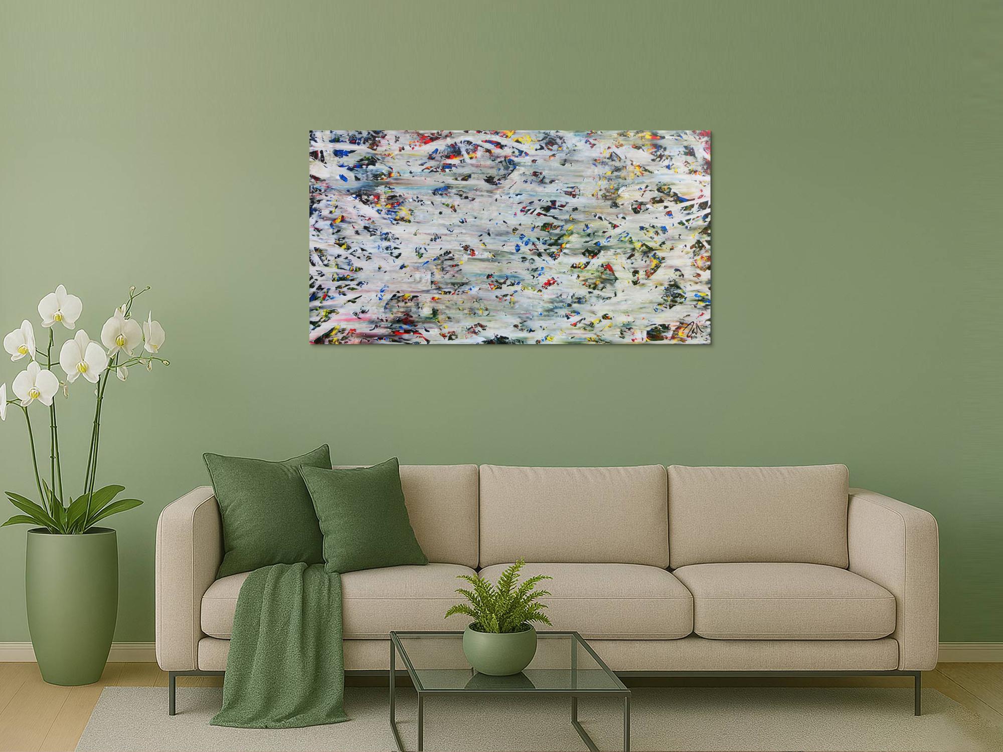 Helles abstraktes Acrylbild mit viel weiß und hellen Farben