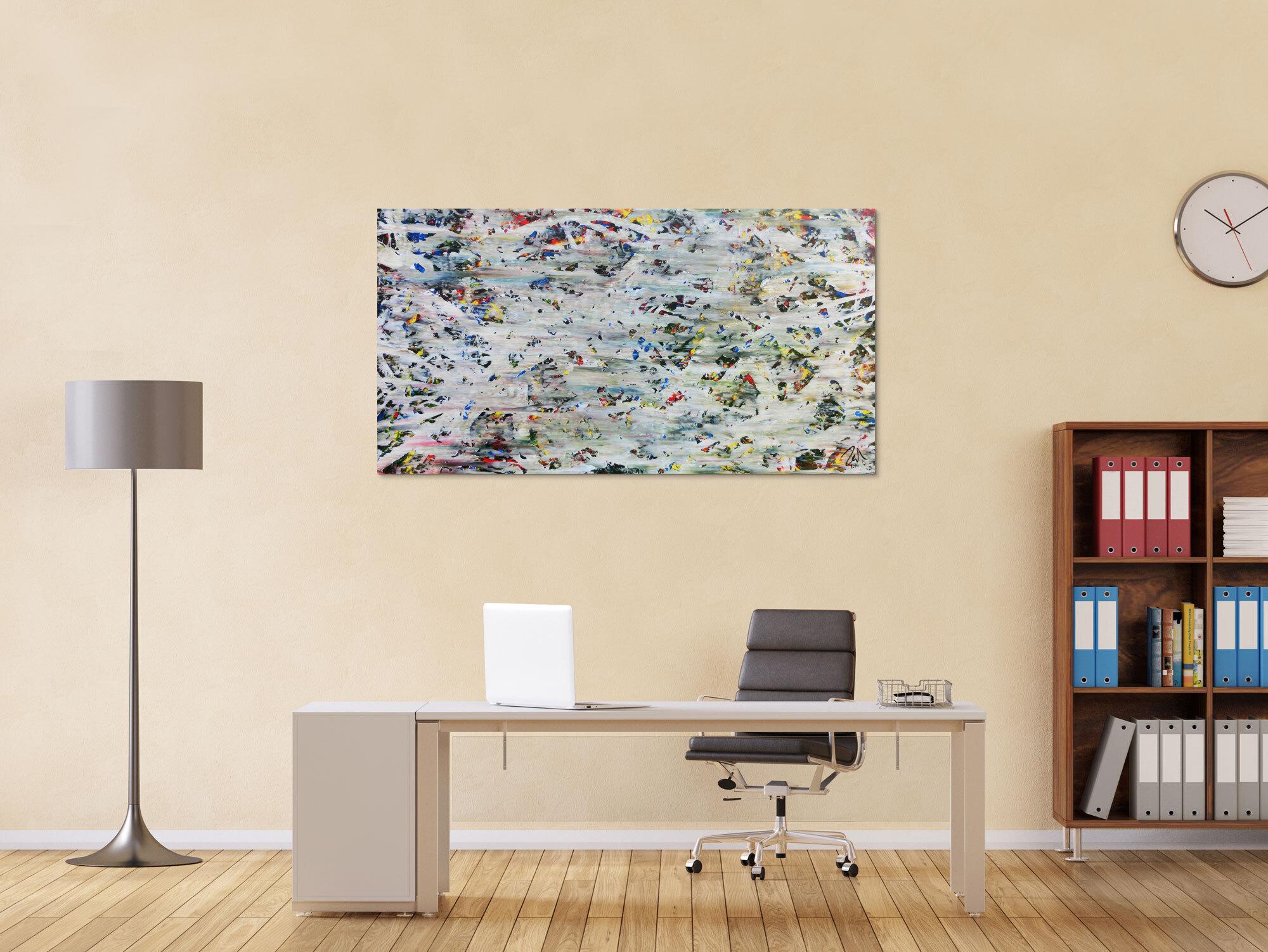 Helles abstraktes Acrylbild mit viel weiß und hellen Farben