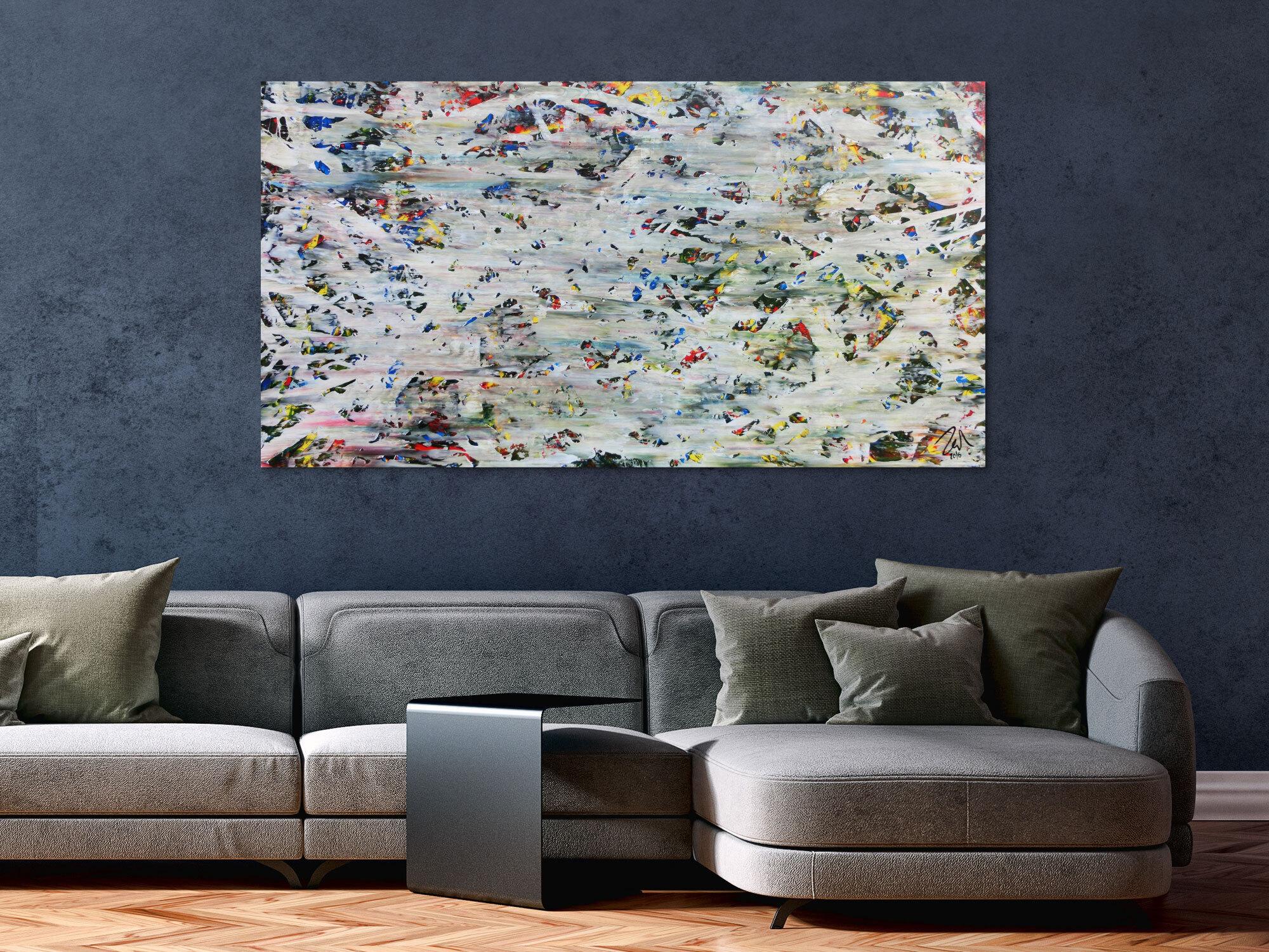 Helles abstraktes Acrylbild mit viel weiß und hellen Farben