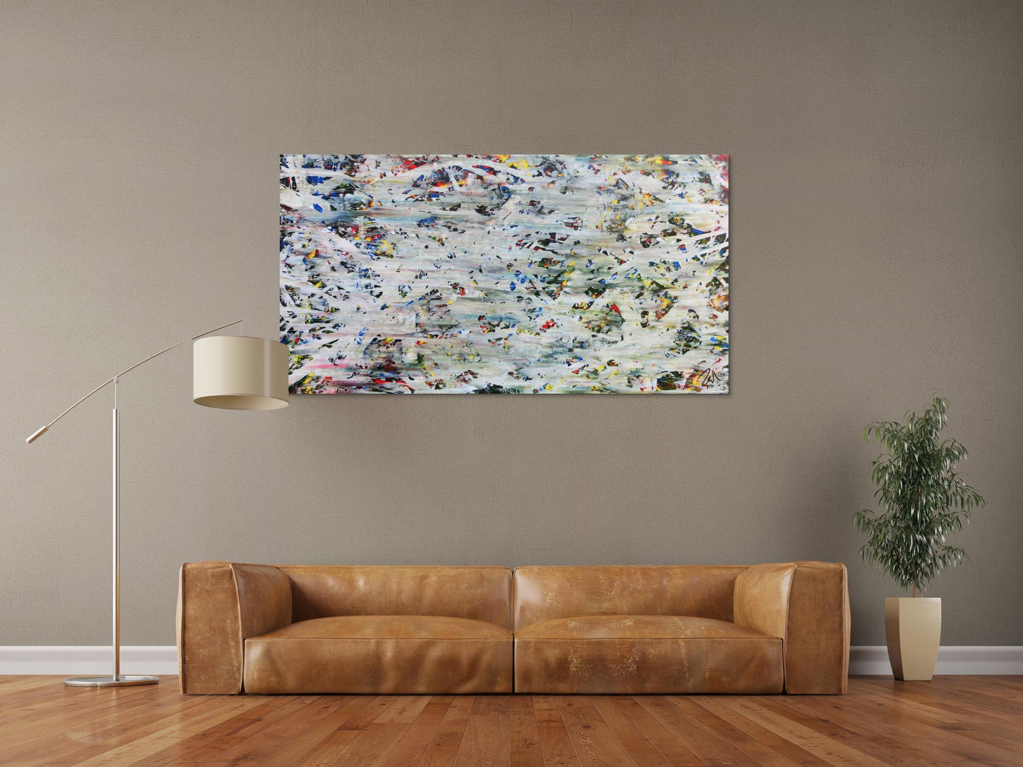 Helles abstraktes Acrylbild mit viel weiß und hellen Farben