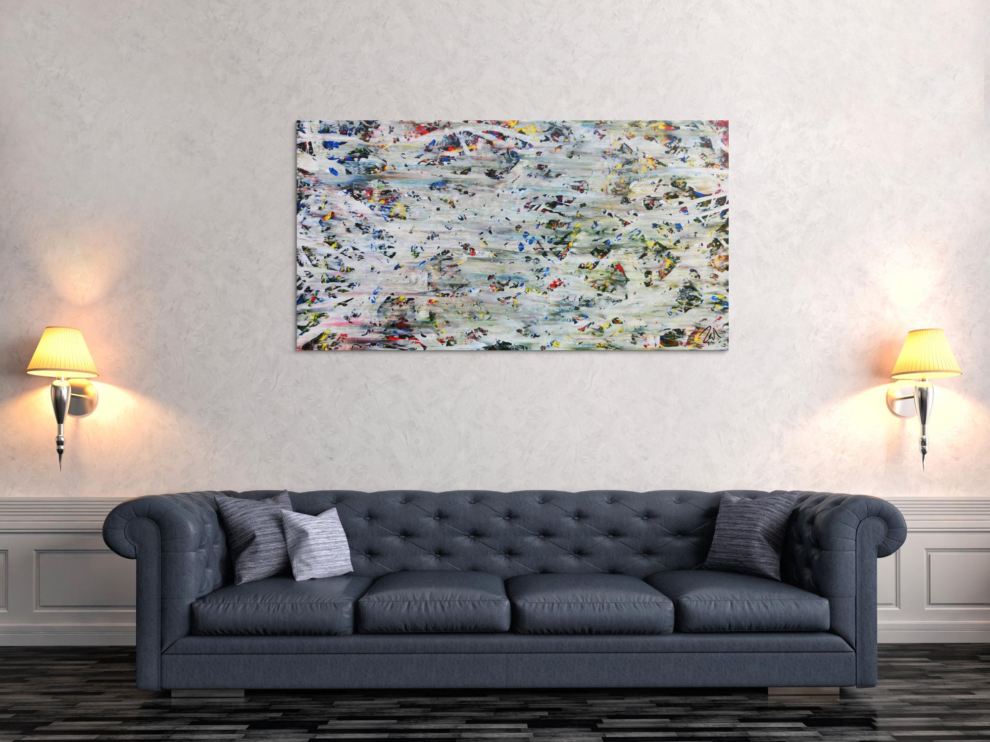 Helles abstraktes Acrylbild mit viel weiß und hellen Farben