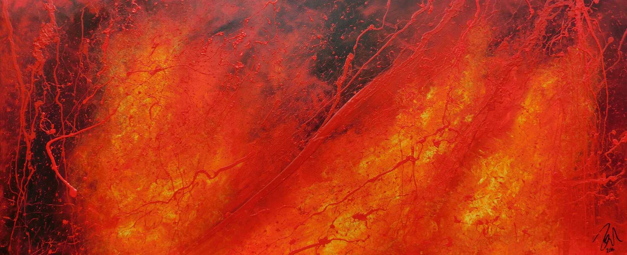 Modernes Acrylgemälde in rot schwarz und gelb