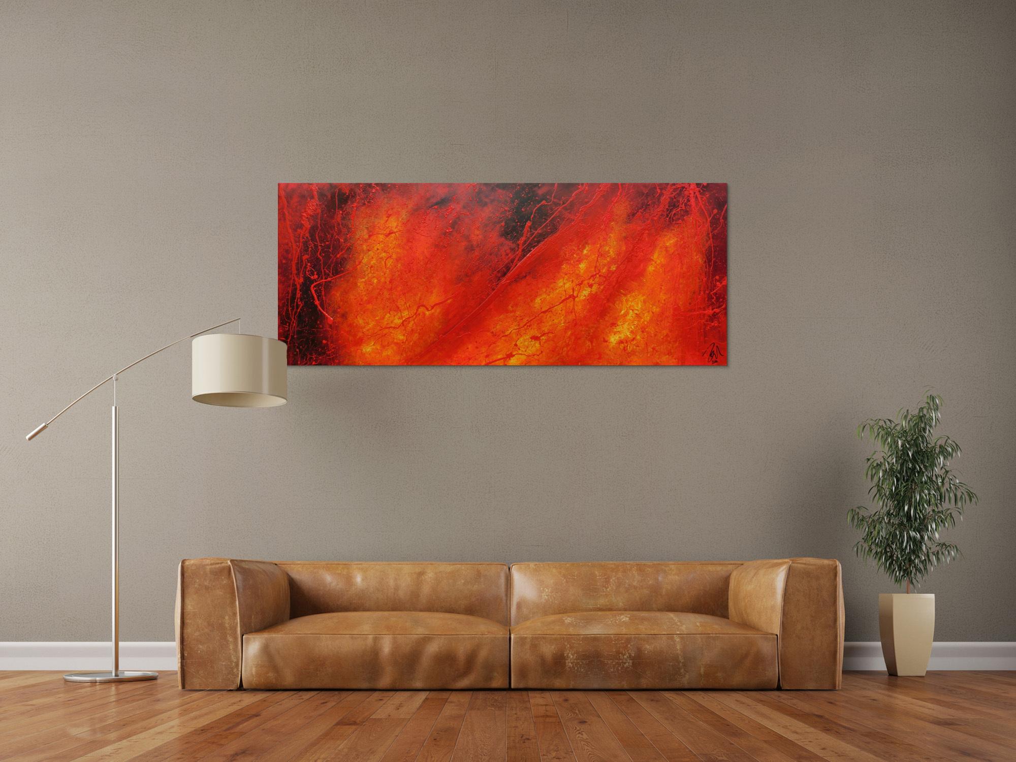 Modernes Acrylgemälde in rot schwarz und gelb 