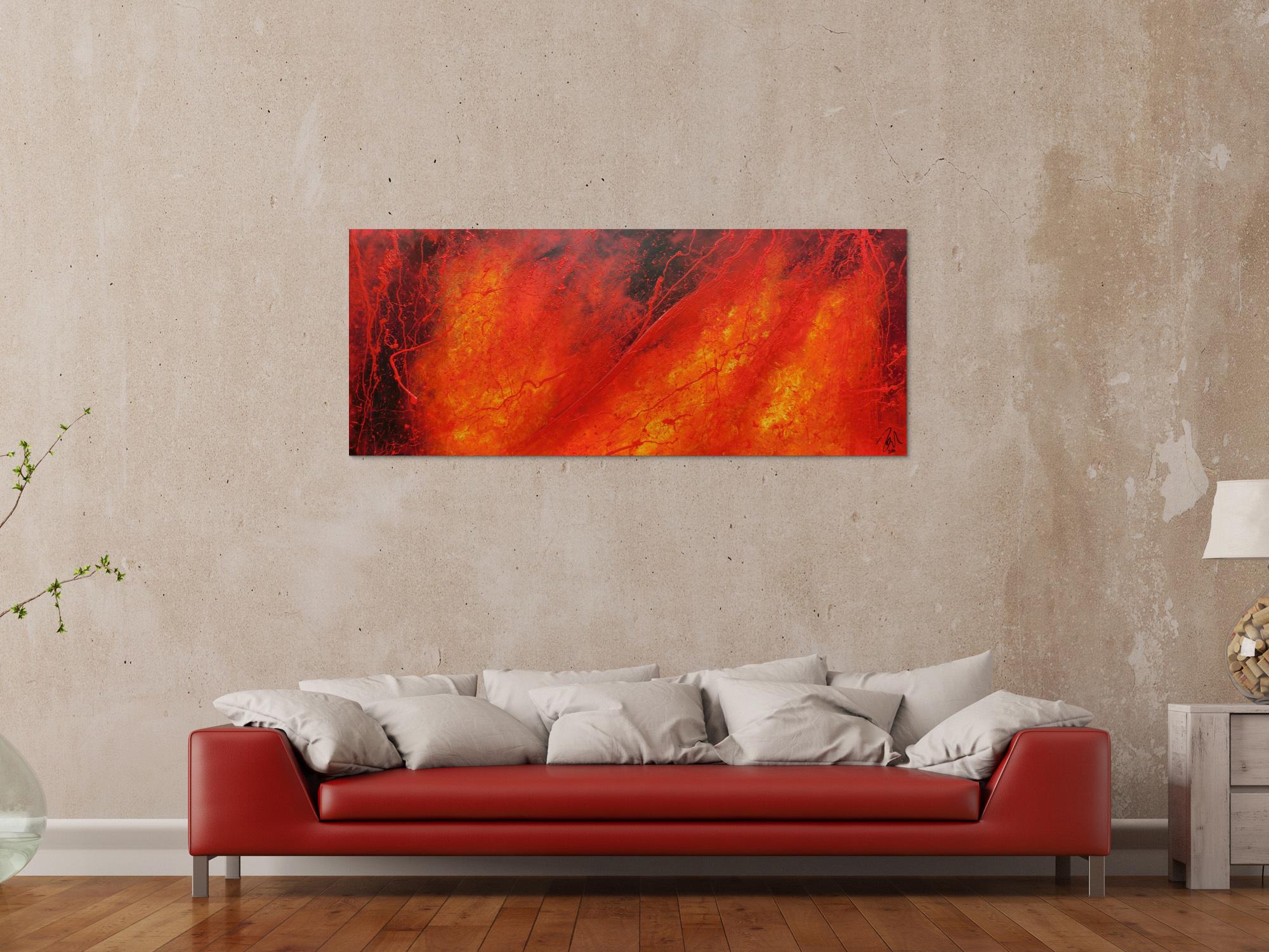 Modernes Acrylgemälde in rot schwarz und gelb 