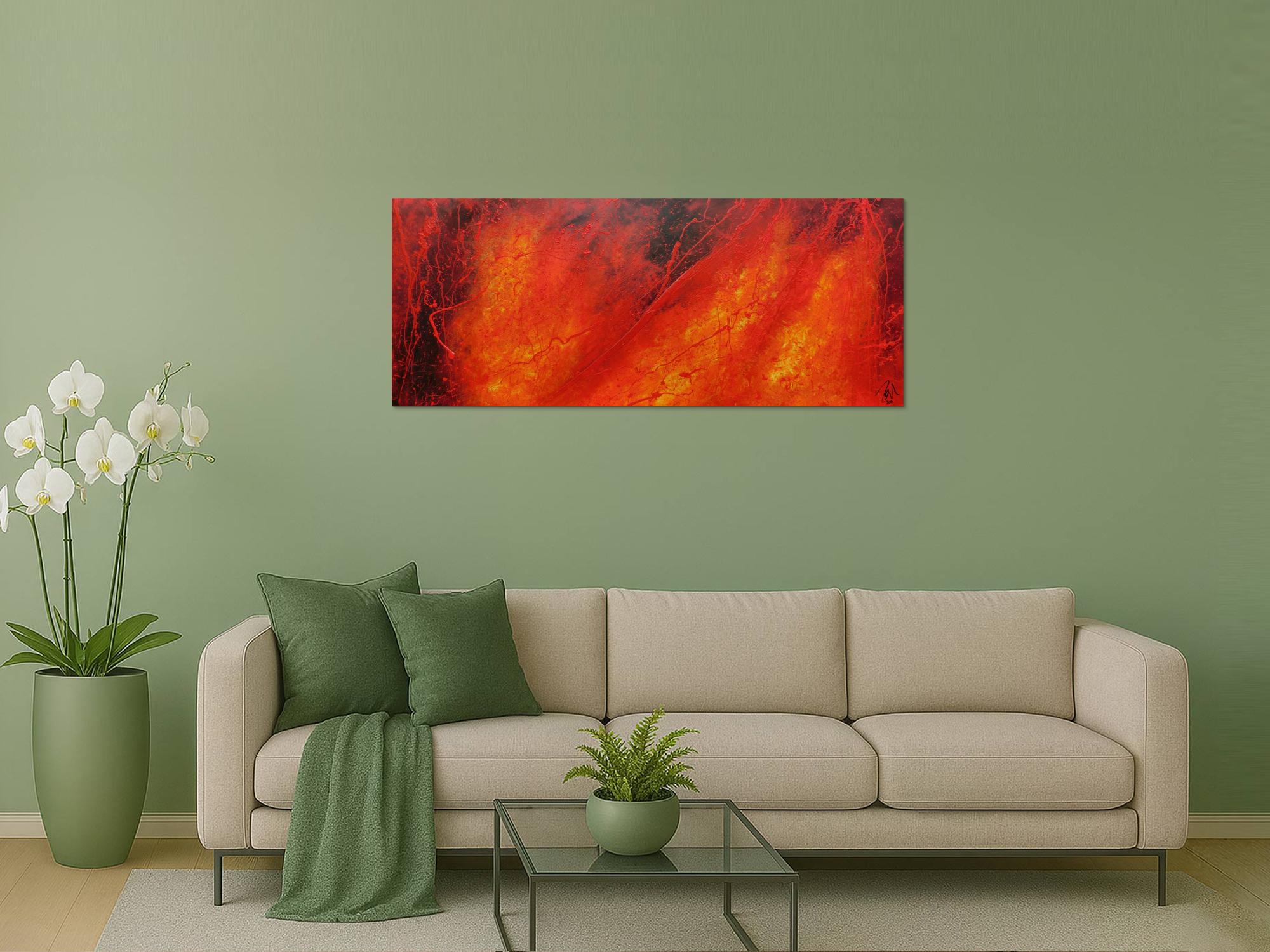 Modernes Acrylgemälde in rot schwarz und gelb 