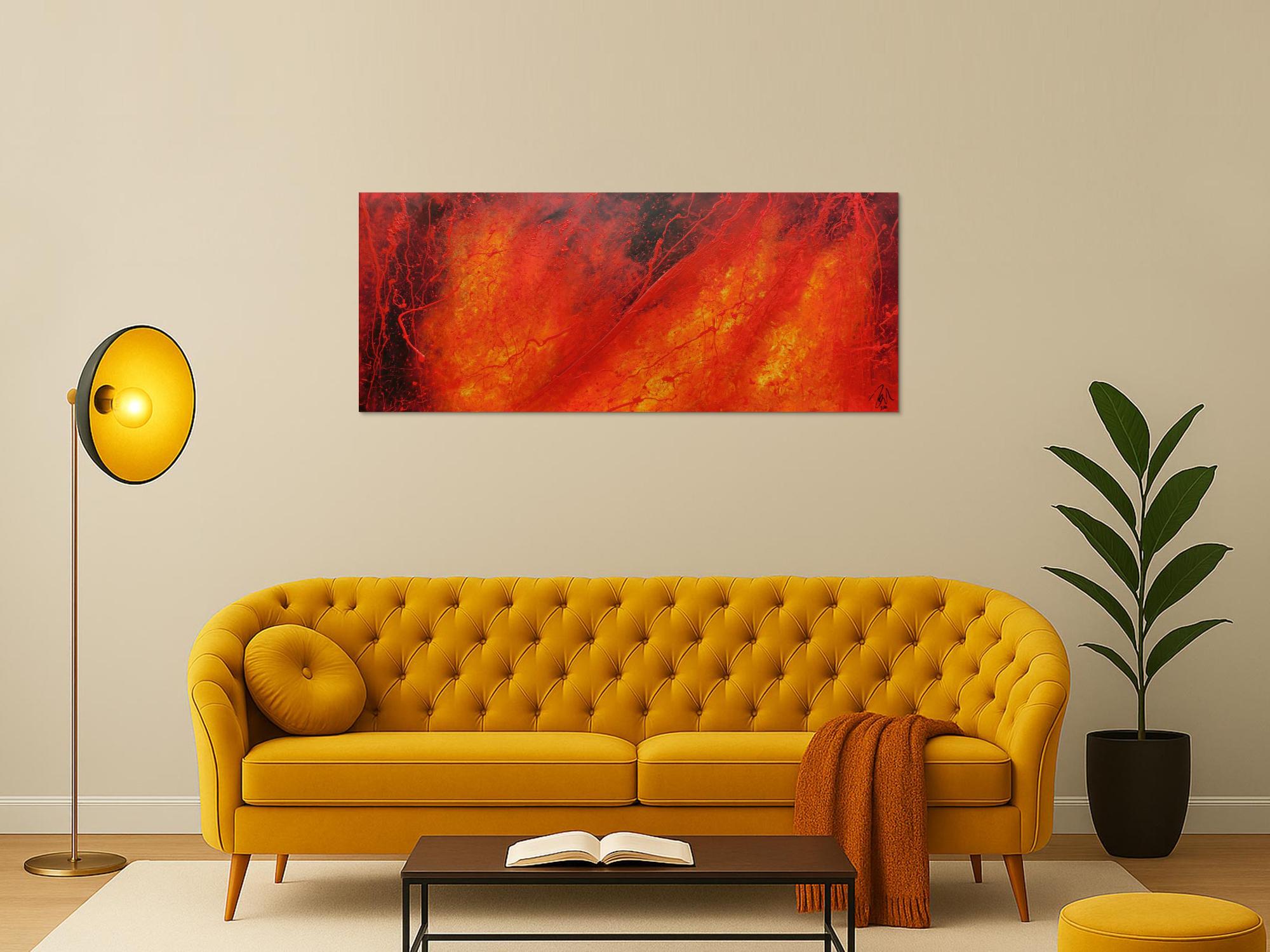 Modernes Acrylgemälde in rot schwarz und gelb 