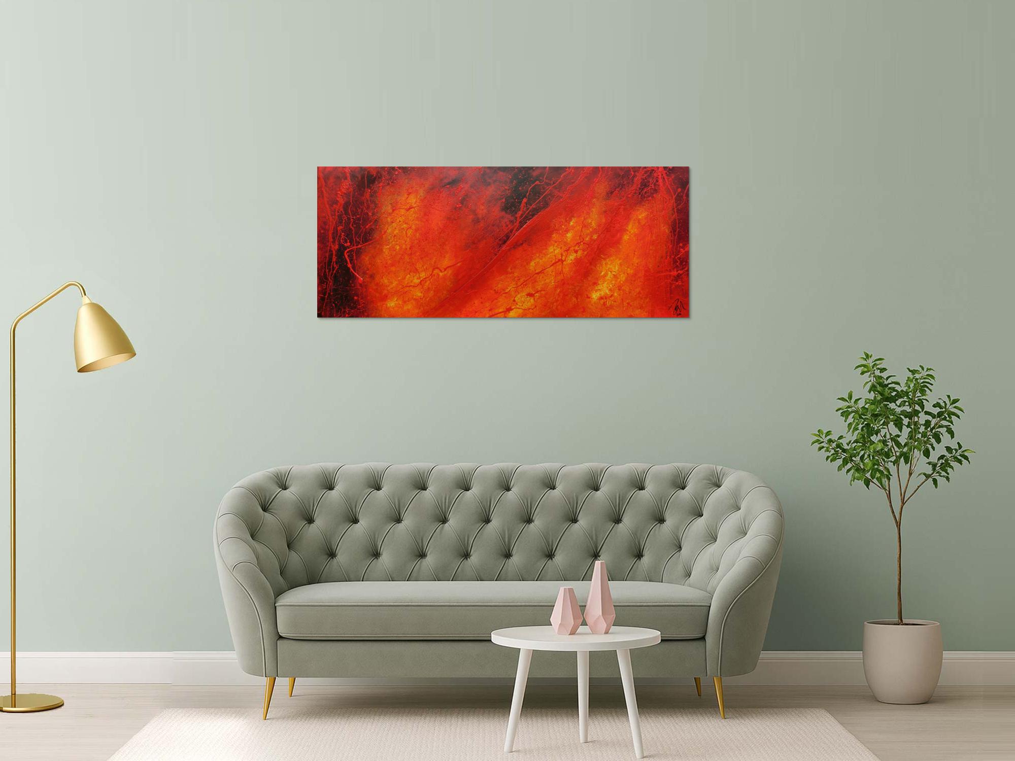 Modernes Acrylgemälde in rot schwarz und gelb 