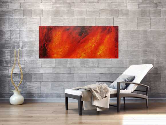 Modernes Acrylgemälde in rot schwarz und gelb 