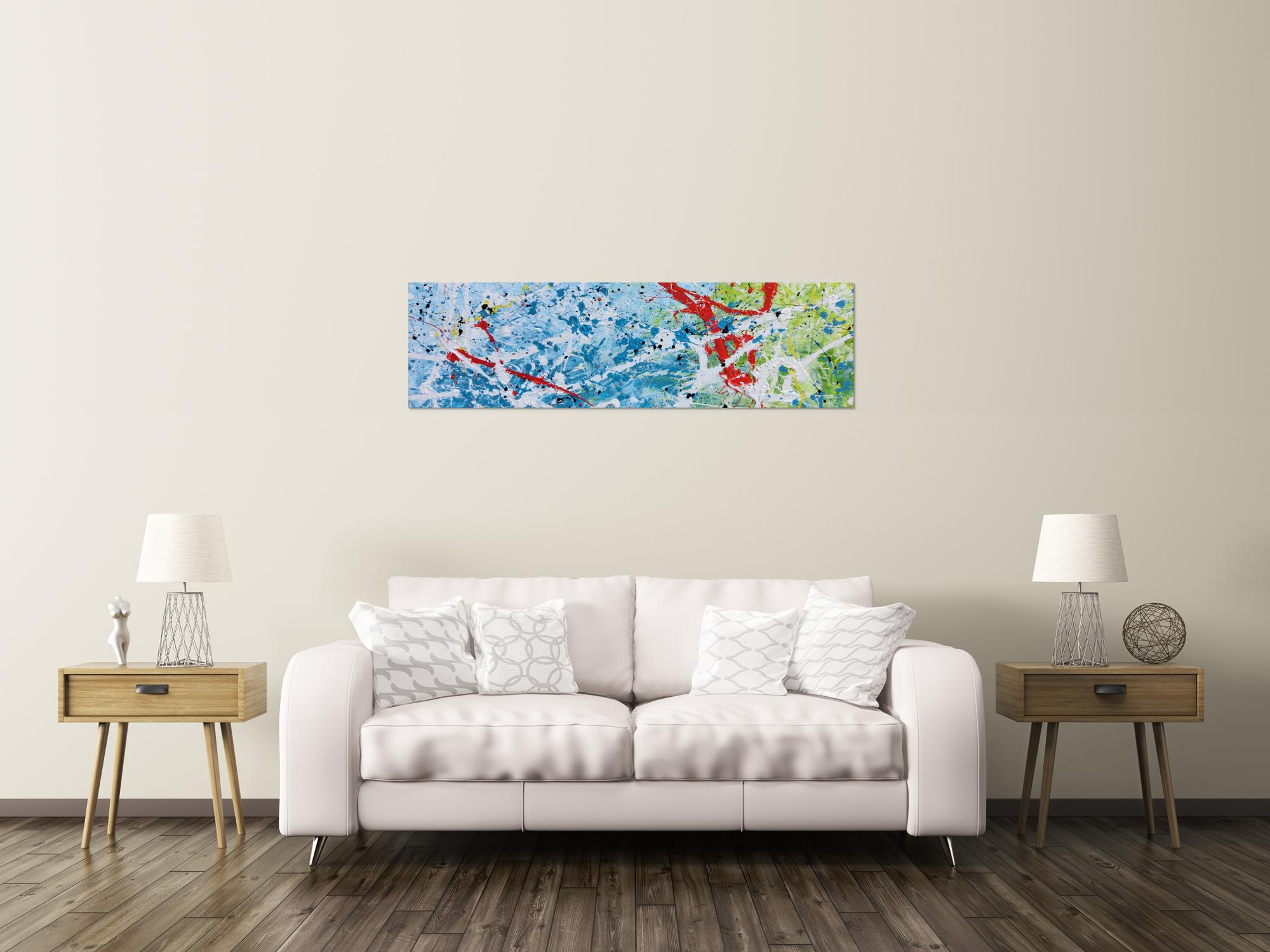 Abstraktes Gemälde mit viel blau modern und hell