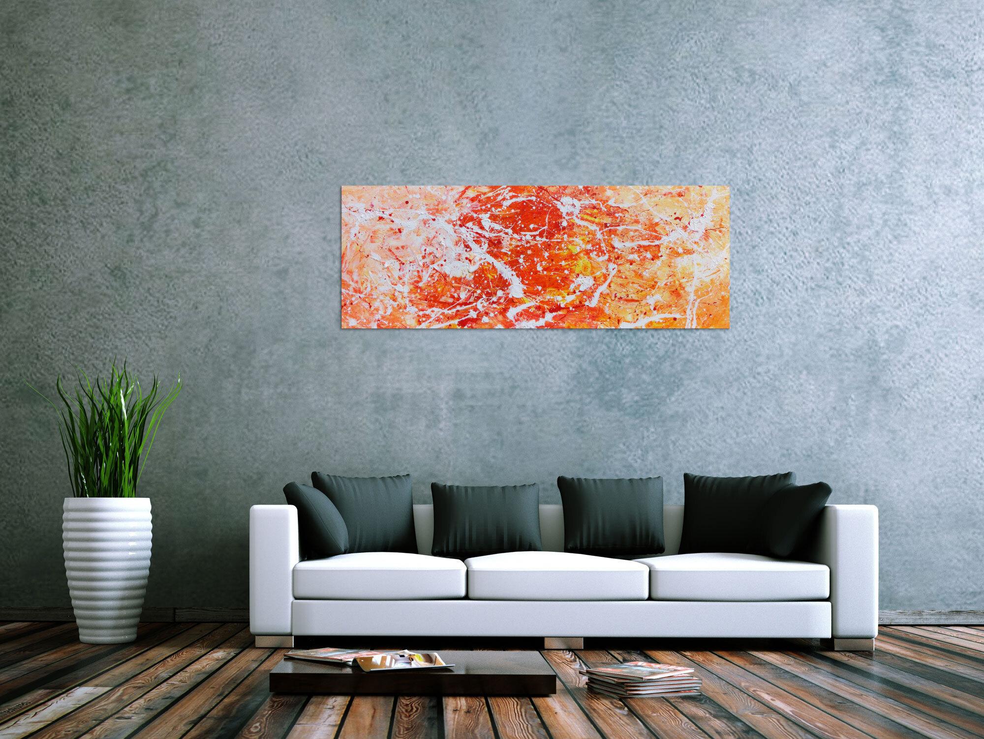 Abstraktes Acrylgemälde modern orange und weiß
