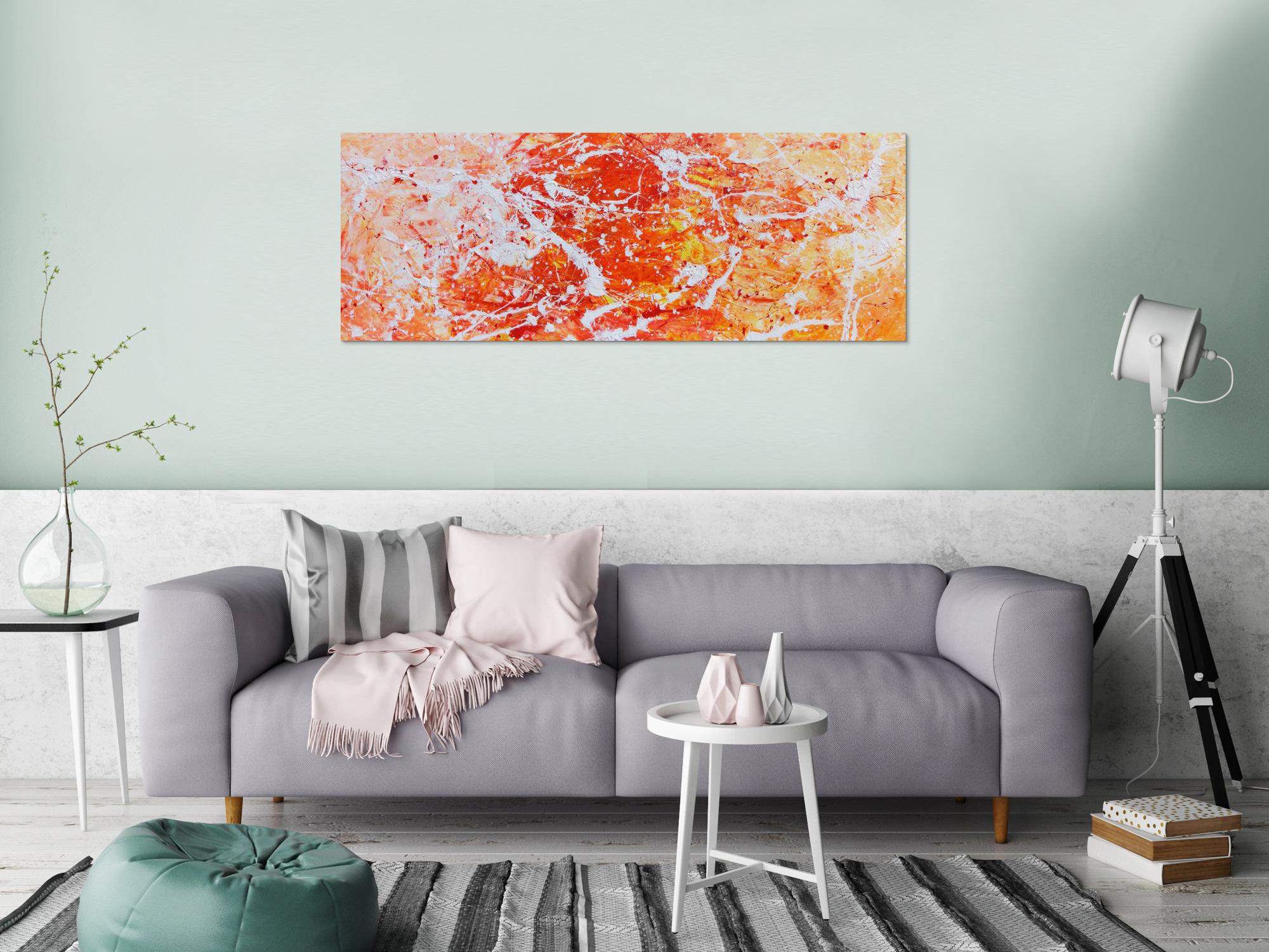 Abstraktes Acrylgemälde modern orange und weiß