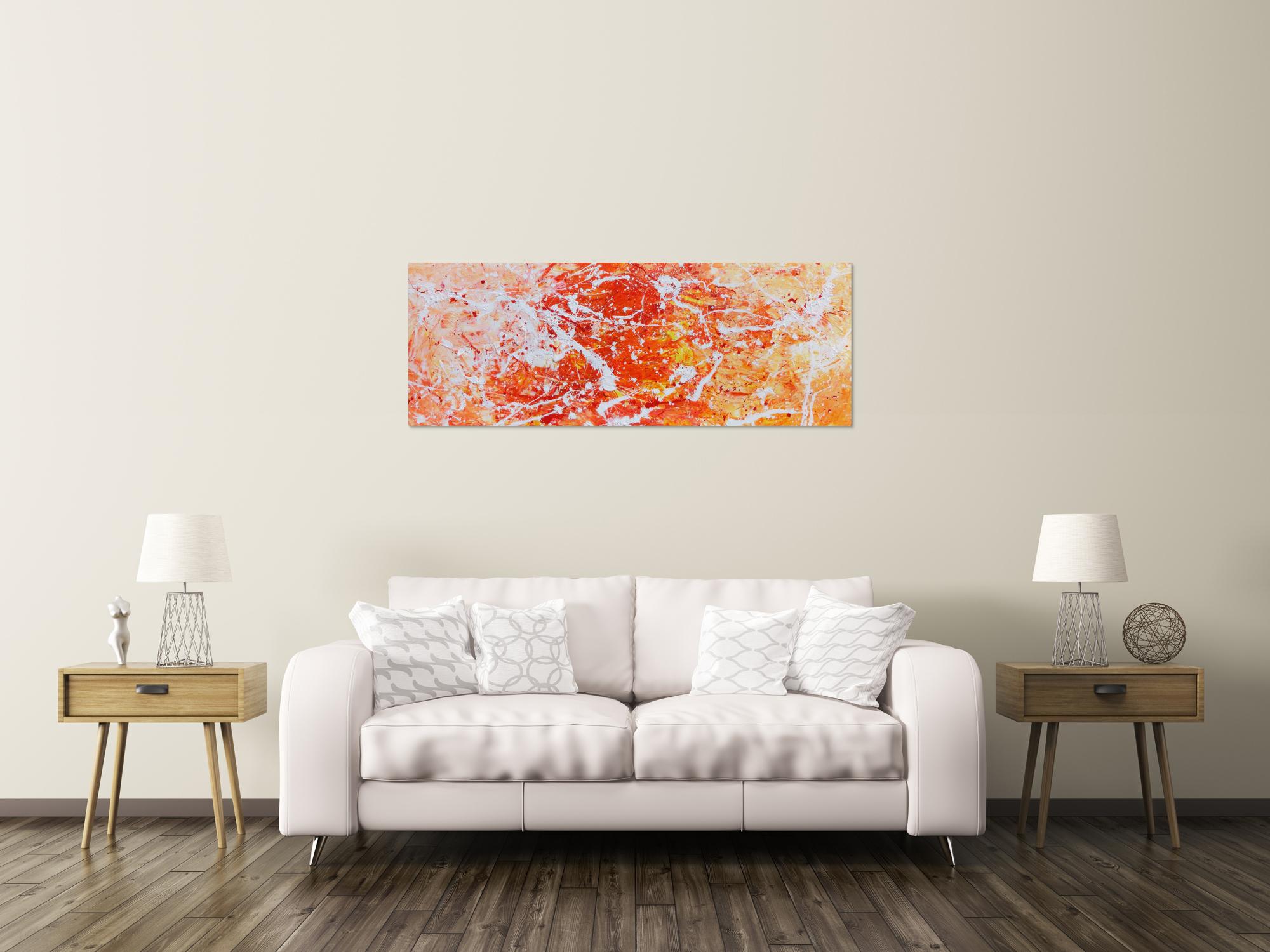 Abstraktes Acrylgemälde modern orange und weiß