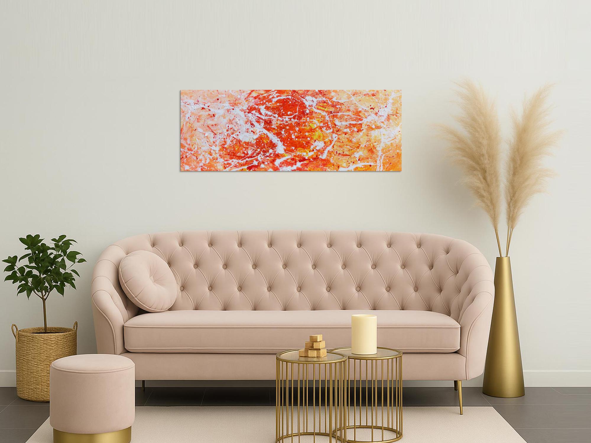 Abstraktes Acrylgemälde modern orange und weiß