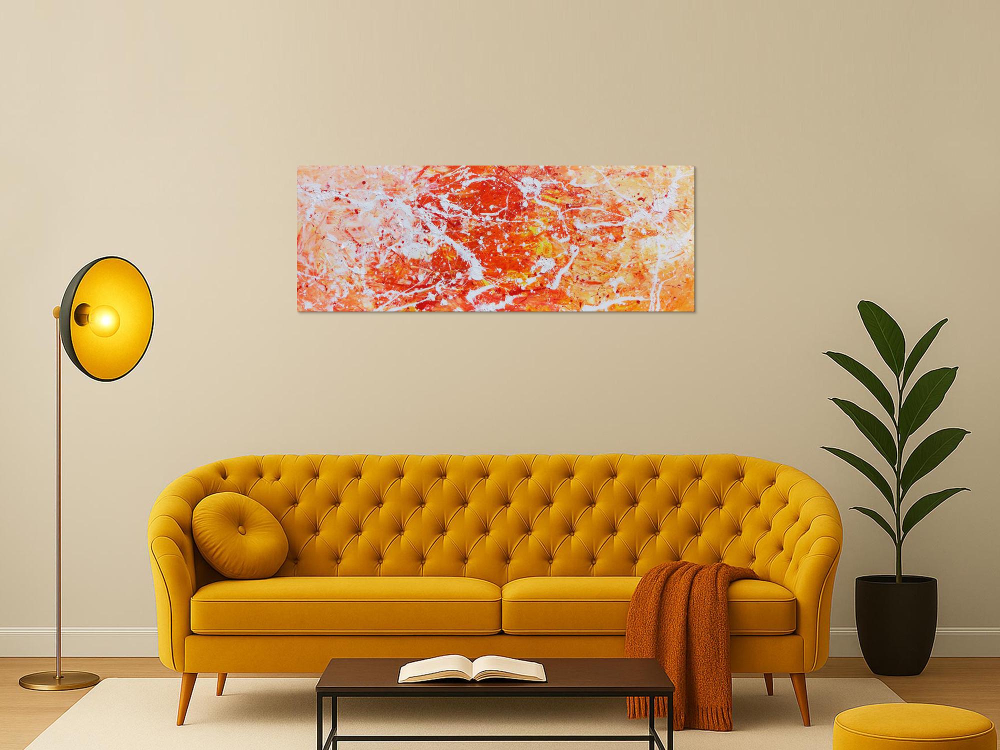 Abstraktes Acrylgemälde modern orange und weiß