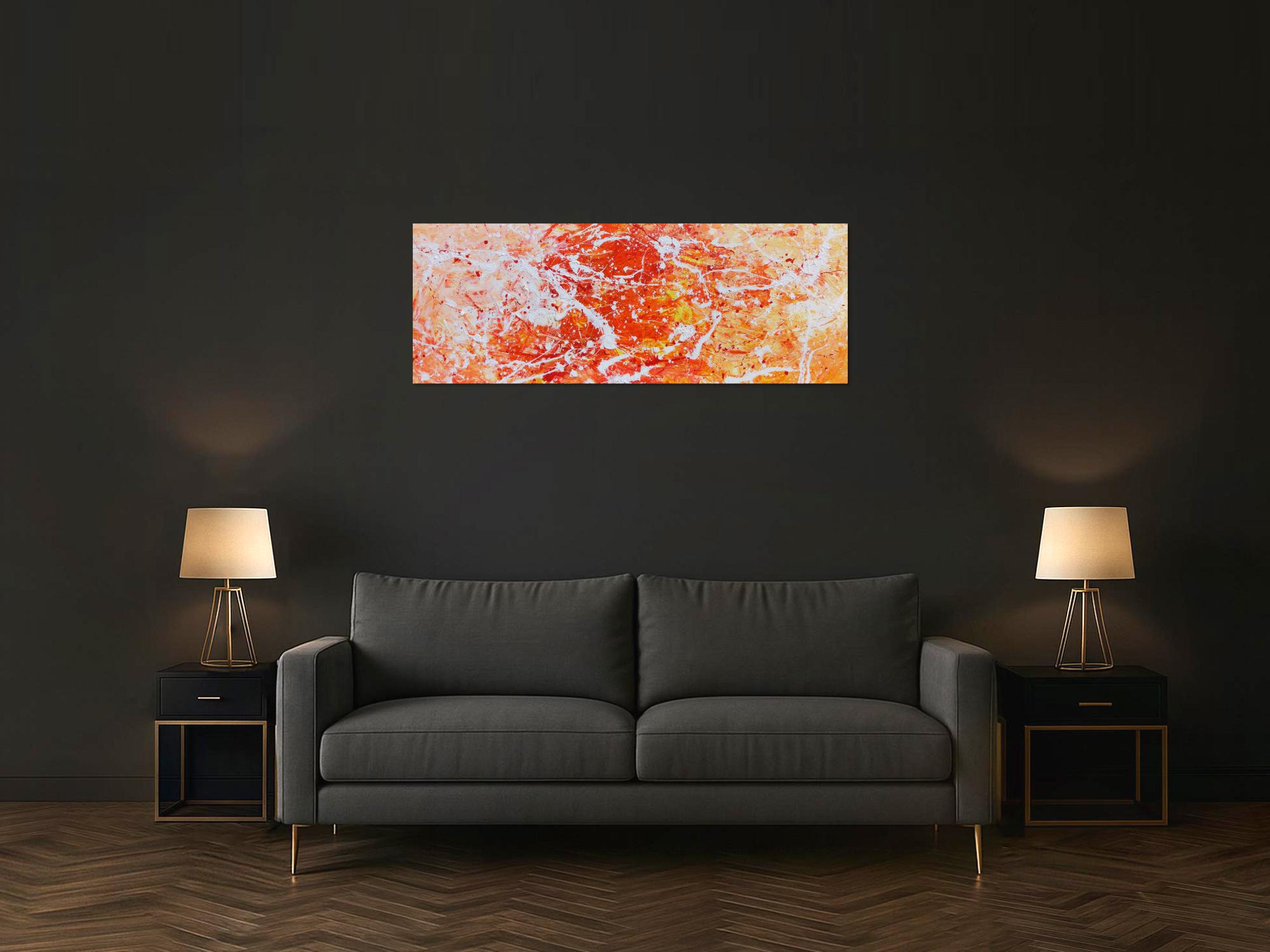 Abstraktes Acrylgemälde modern orange und weiß