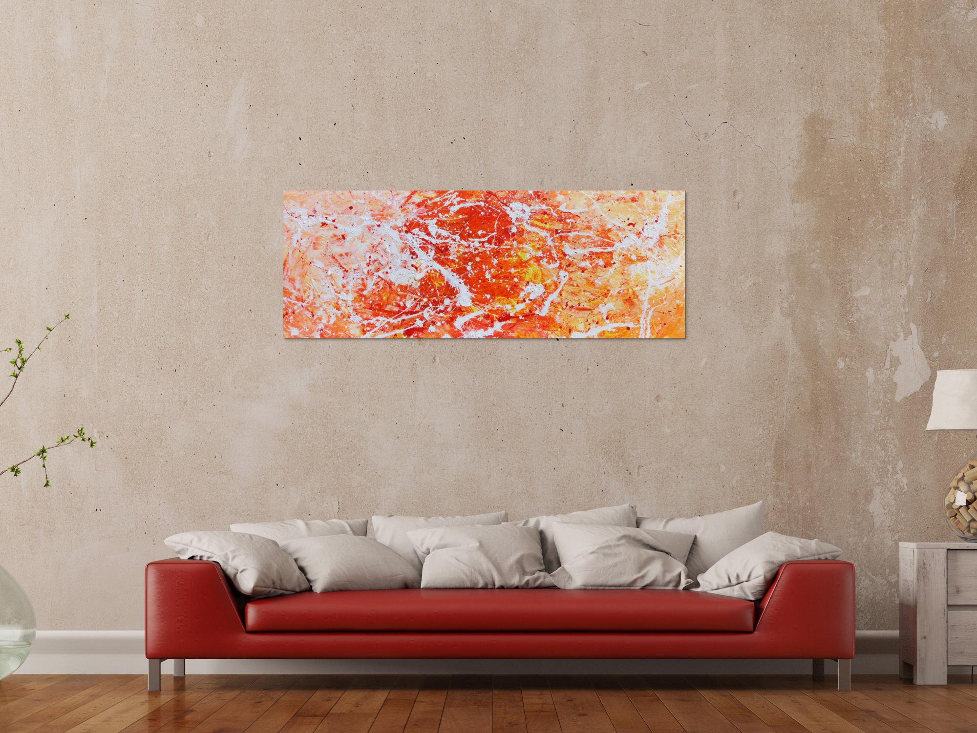 Abstraktes Acrylgemälde modern orange und weiß